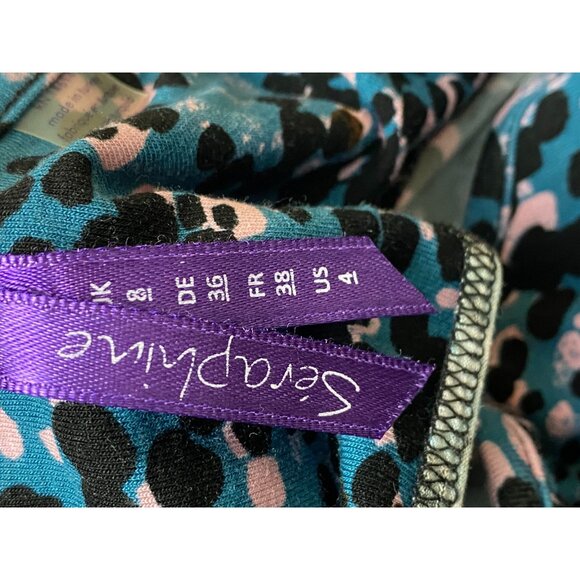 Seraphine Blue Abstract Maternity Dress Women Size 4 3/4 Sleeve Jersey Stretch - Picture 3 of 16